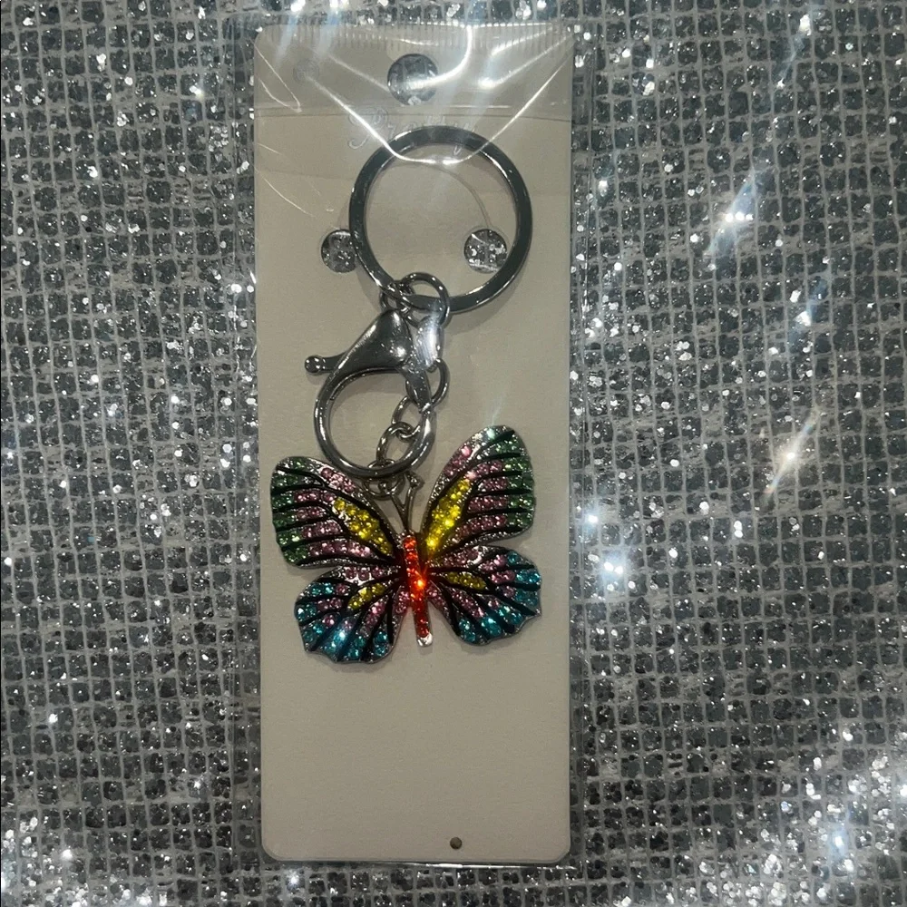 Multicolor Crystal Butterfly Keychain Charm